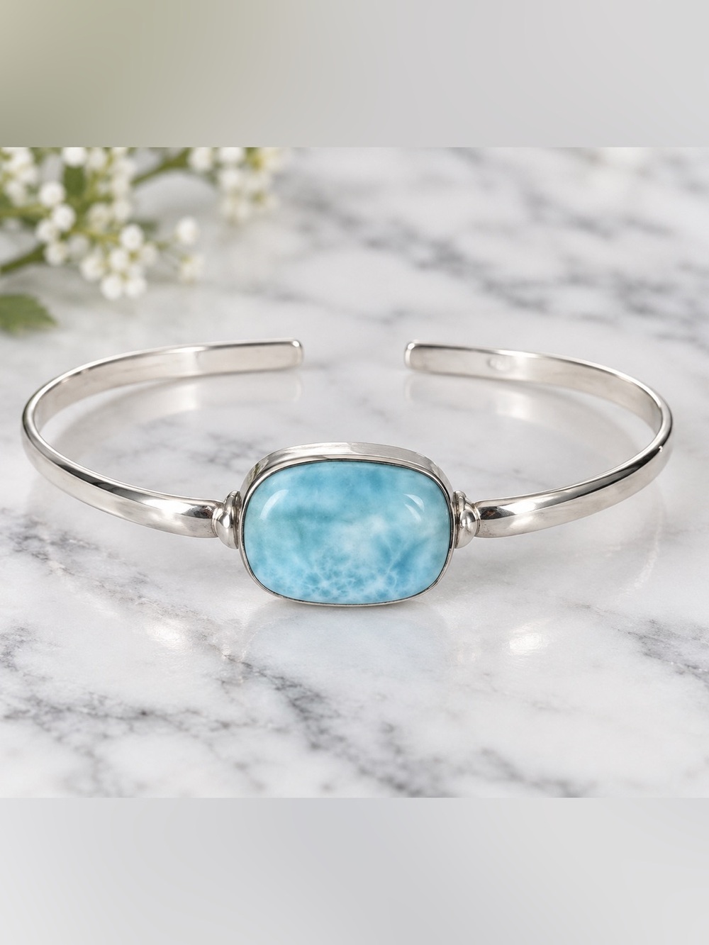Larimar 925 Sterling Silver Band Cuff